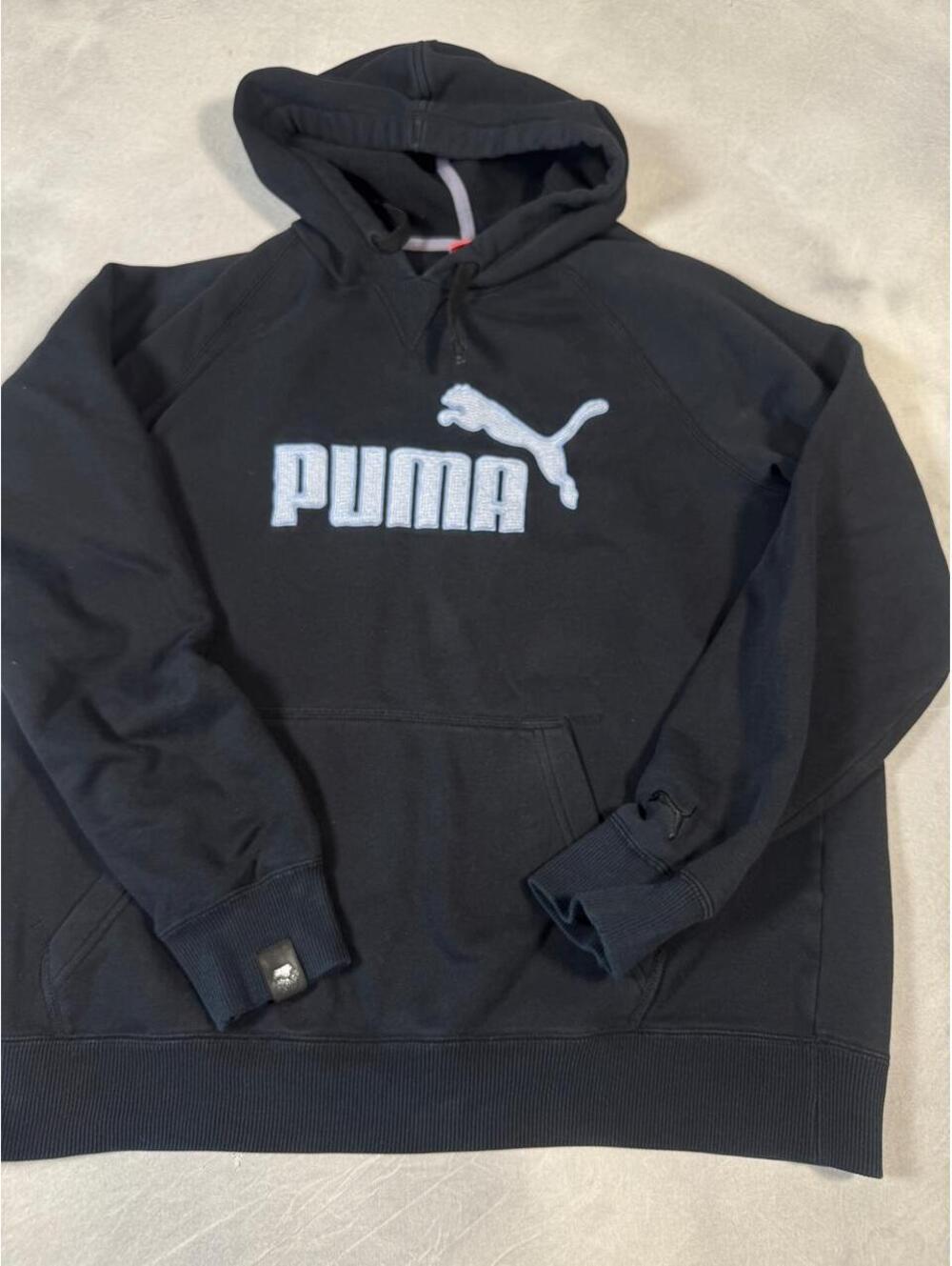 Vintage 2000s Puma Lifestyle Black Hoodie Embroidered Heavyweight Sweatshirt